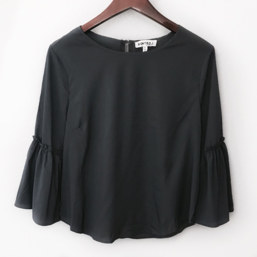 Kontrol Charcoal Grey Bell Sleeve Top